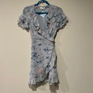 Boutique blue floral wrap dress